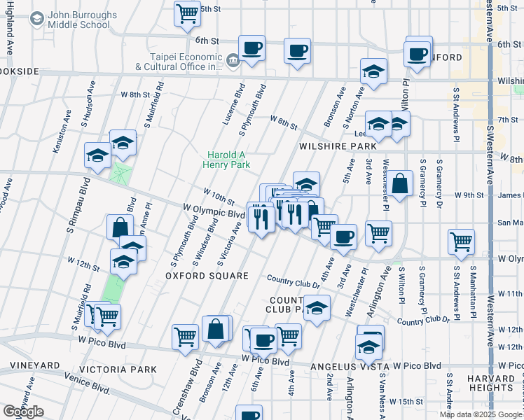 map of restaurants, bars, coffee shops, grocery stores, and more near in Los Angeles