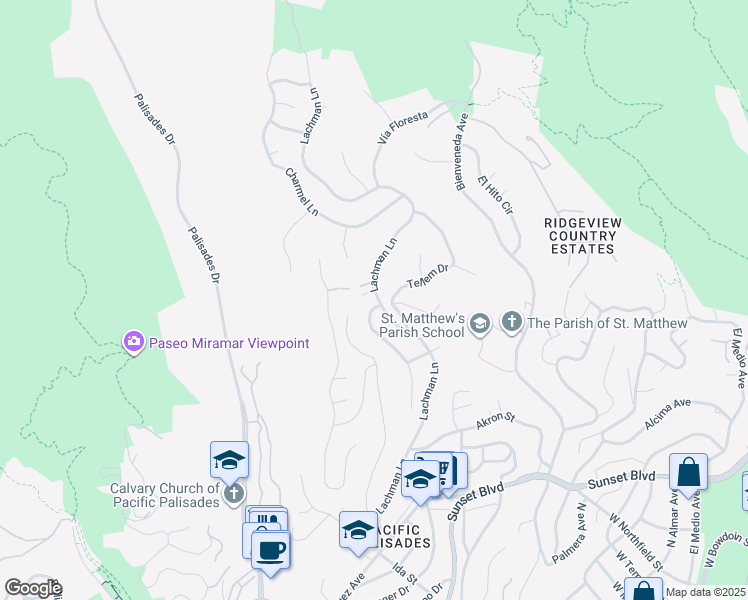 map of restaurants, bars, coffee shops, grocery stores, and more near 1103 Lachman Lane in Los Angeles