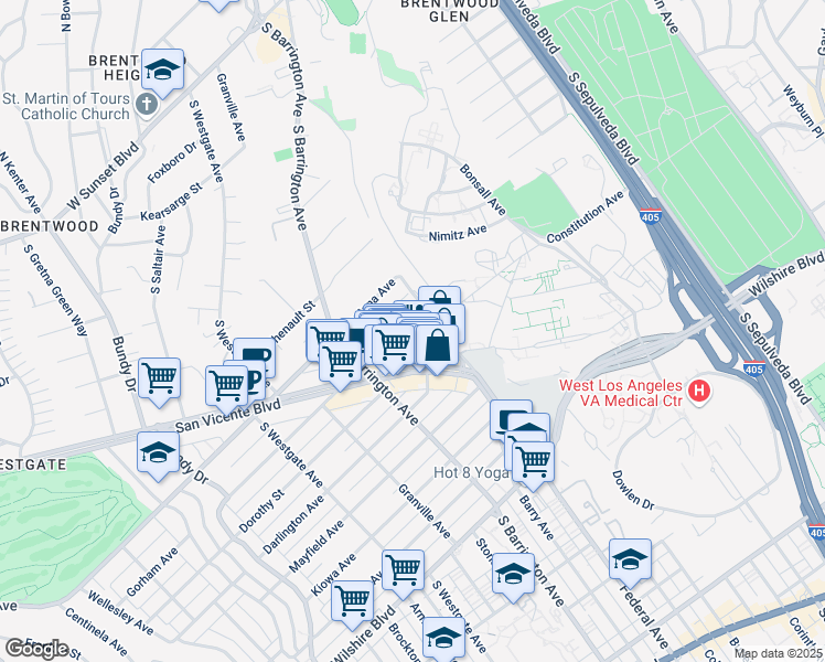 map of restaurants, bars, coffee shops, grocery stores, and more near 11647 Gorham Place in Los Angeles