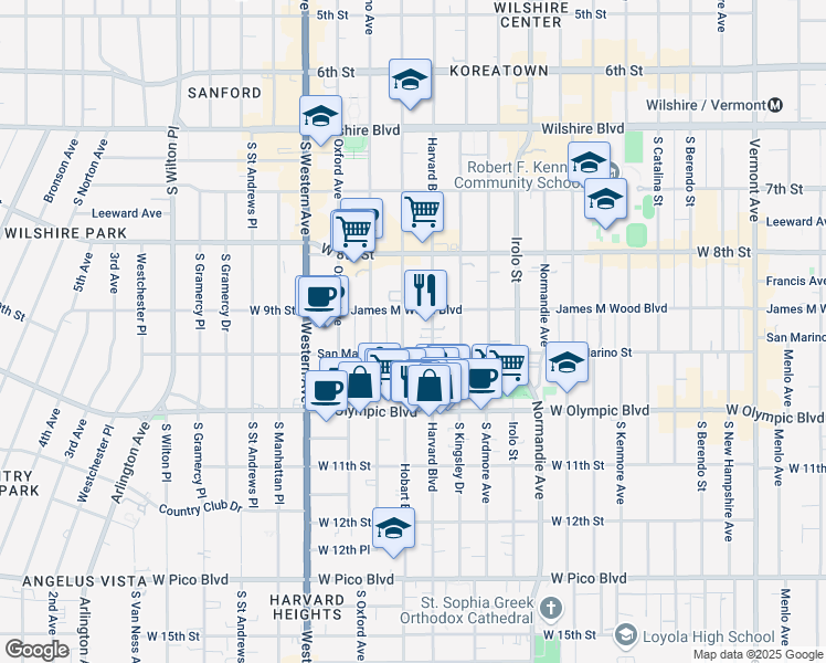 map of restaurants, bars, coffee shops, grocery stores, and more near 938 South Hobart Boulevard in Los Angeles