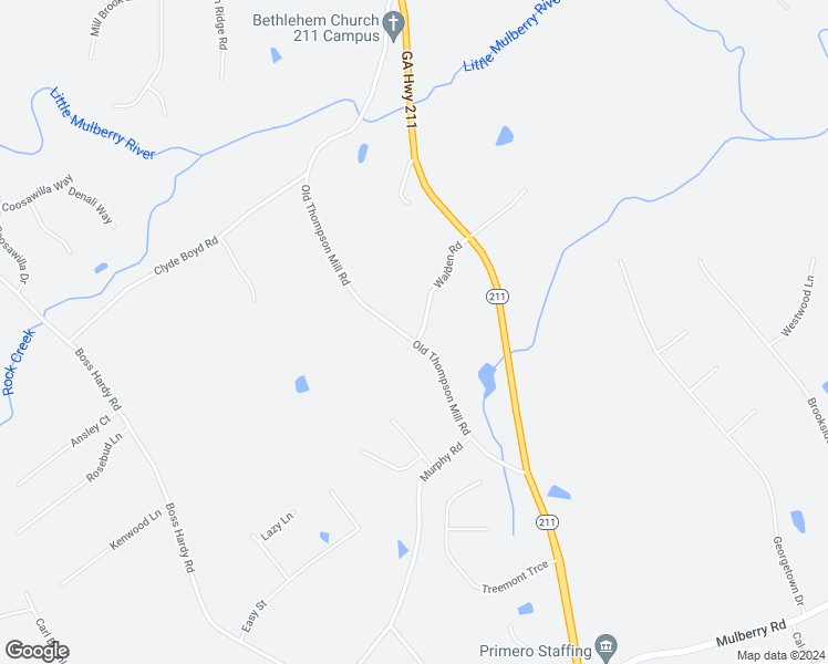 map of restaurants, bars, coffee shops, grocery stores, and more near 889 Old Thompson Mill Road in Winder