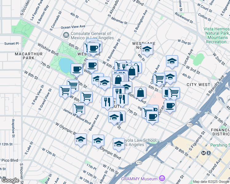 map of restaurants, bars, coffee shops, grocery stores, and more near 1542 Ingraham Street in Los Angeles