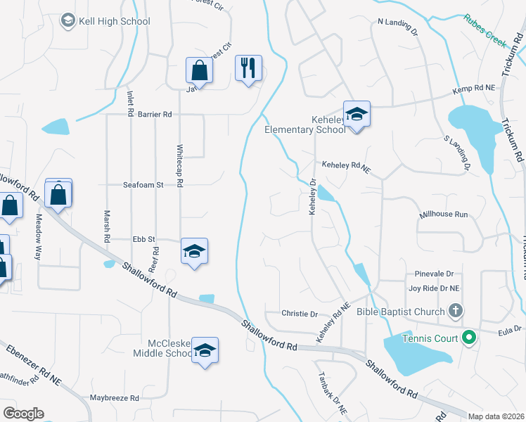 map of restaurants, bars, coffee shops, grocery stores, and more near 1924 Enchanted Woods Trail in Marietta