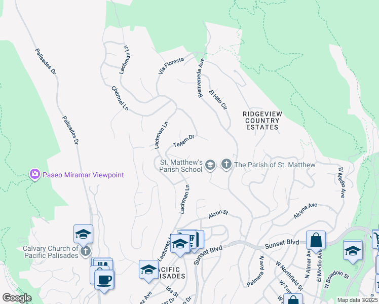 map of restaurants, bars, coffee shops, grocery stores, and more near 16613 Pequeno Place in Los Angeles