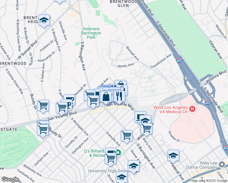 map of restaurants, bars, coffee shops, grocery stores, and more near 11618 Gorham Avenue in Los Angeles