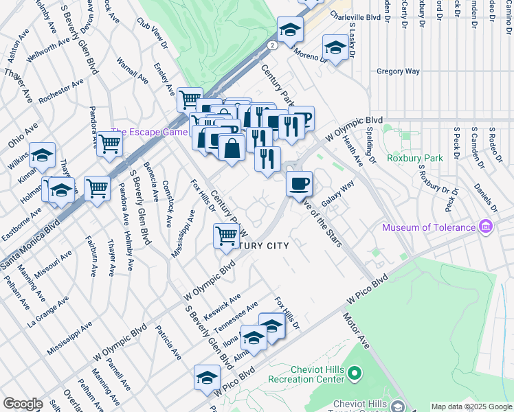 map of restaurants, bars, coffee shops, grocery stores, and more near 7964 Melrose Avenue in Los Angeles