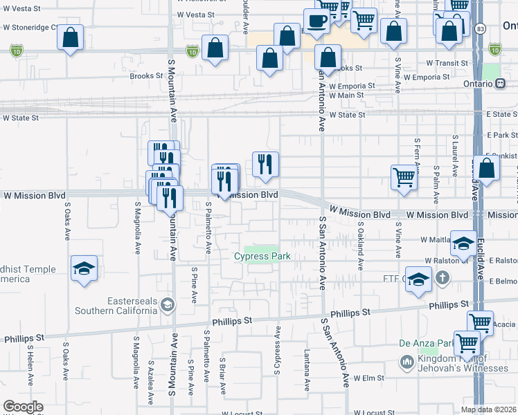 map of restaurants, bars, coffee shops, grocery stores, and more near 817 Copper Privado in Ontario