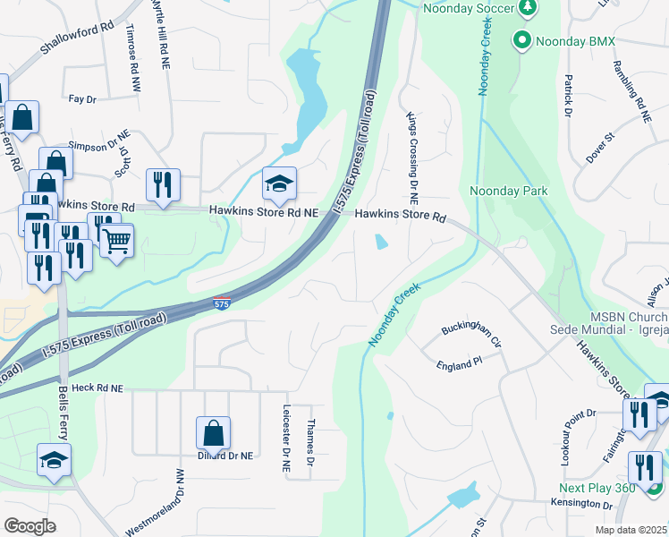 map of restaurants, bars, coffee shops, grocery stores, and more near 576 Berkeley Lane in Kennesaw