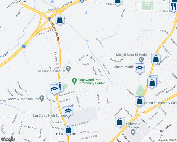 map of restaurants, bars, coffee shops, grocery stores, and more near 5463 Mead Court in Columbia