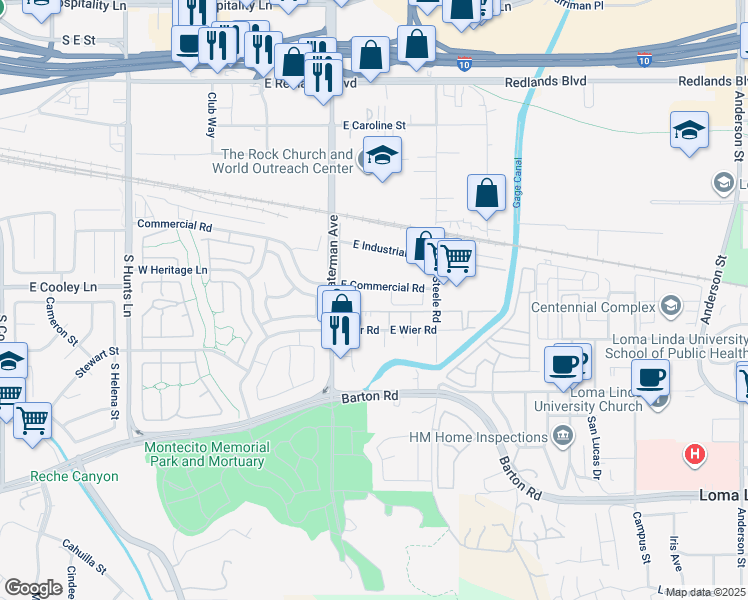 map of restaurants, bars, coffee shops, grocery stores, and more near 350 Commercial Road in San Bernardino