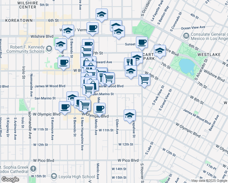map of restaurants, bars, coffee shops, grocery stores, and more near 2761 West 9th Street in Los Angeles