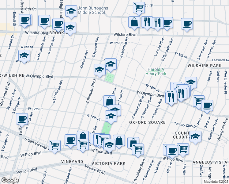 map of restaurants, bars, coffee shops, grocery stores, and more near 135 Fremont Place in Los Angeles