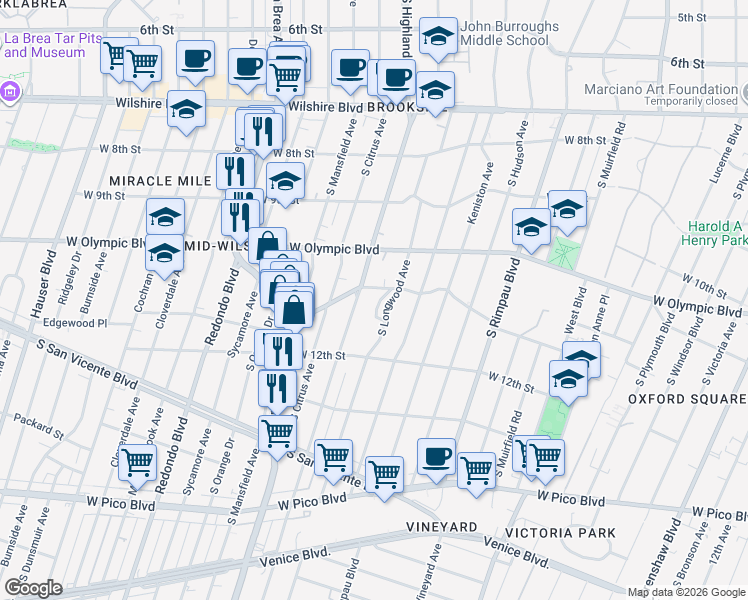 map of restaurants, bars, coffee shops, grocery stores, and more near 5015 Edgewood Place in Los Angeles