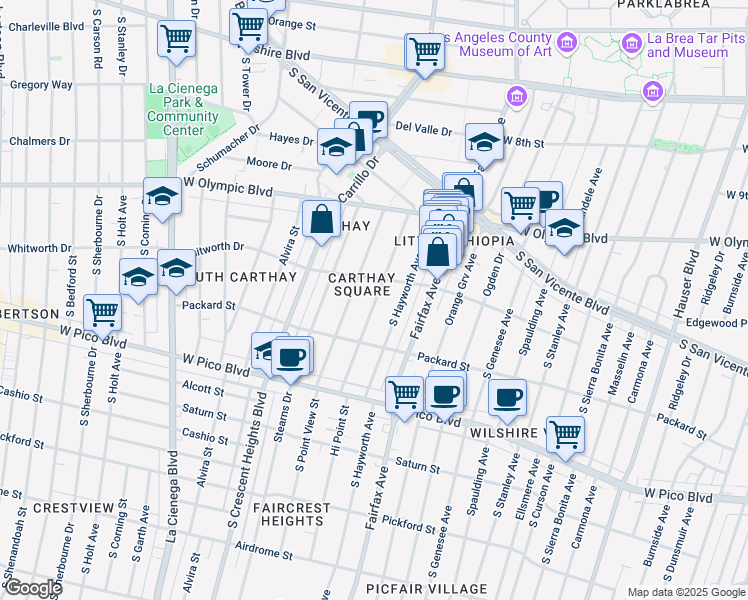 map of restaurants, bars, coffee shops, grocery stores, and more near in Los Angeles