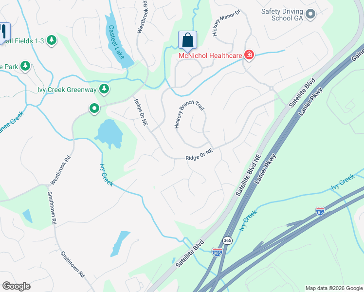 map of restaurants, bars, coffee shops, grocery stores, and more near 3795 Hickory Branch Trail in Suwanee