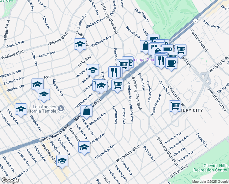 map of restaurants, bars, coffee shops, grocery stores, and more near in Los Angeles