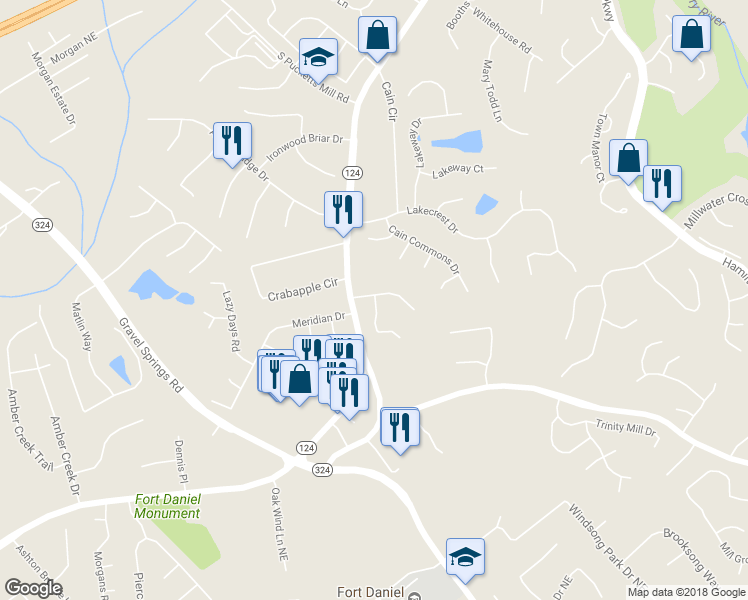 map of restaurants, bars, coffee shops, grocery stores, and more near 2100 Southern Walk Terrace in Dacula