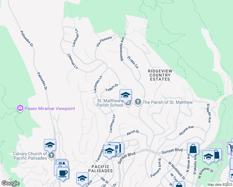 map of restaurants, bars, coffee shops, grocery stores, and more near 16613 Pequeno Place in Los Angeles