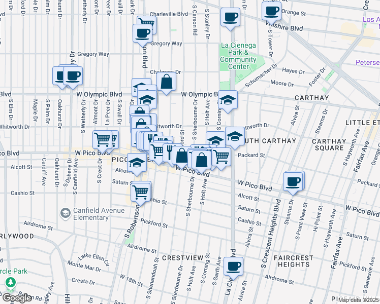 map of restaurants, bars, coffee shops, grocery stores, and more near in Los Angeles