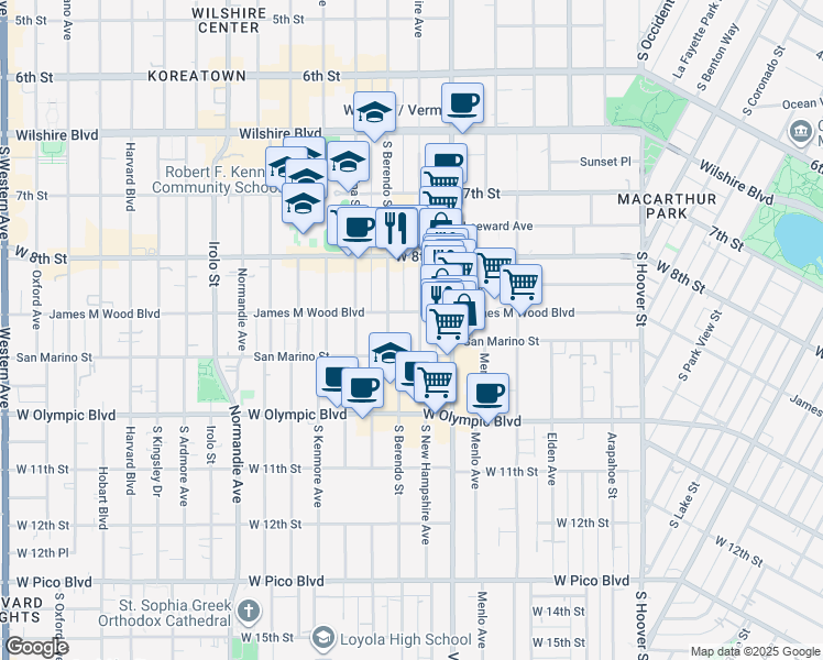 map of restaurants, bars, coffee shops, grocery stores, and more near in Los Angeles