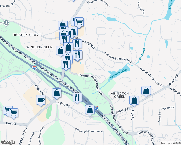 map of restaurants, bars, coffee shops, grocery stores, and more near 4119 Glenlake Terrace Northwest in Kennesaw