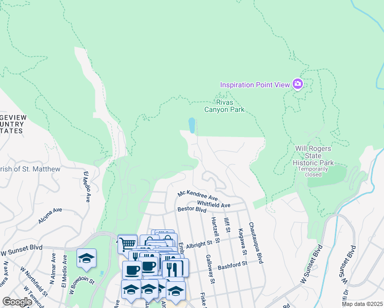 map of restaurants, bars, coffee shops, grocery stores, and more near 1423 Chautauqua Boulevard in Los Angeles