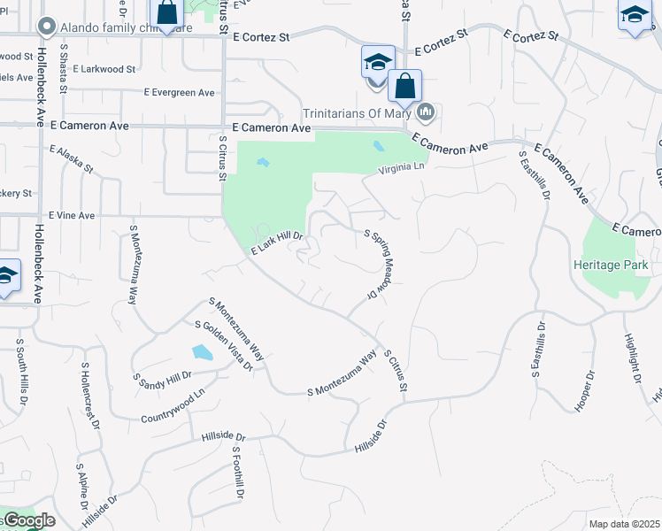 map of restaurants, bars, coffee shops, grocery stores, and more near 2828 East Farview Lane in West Covina