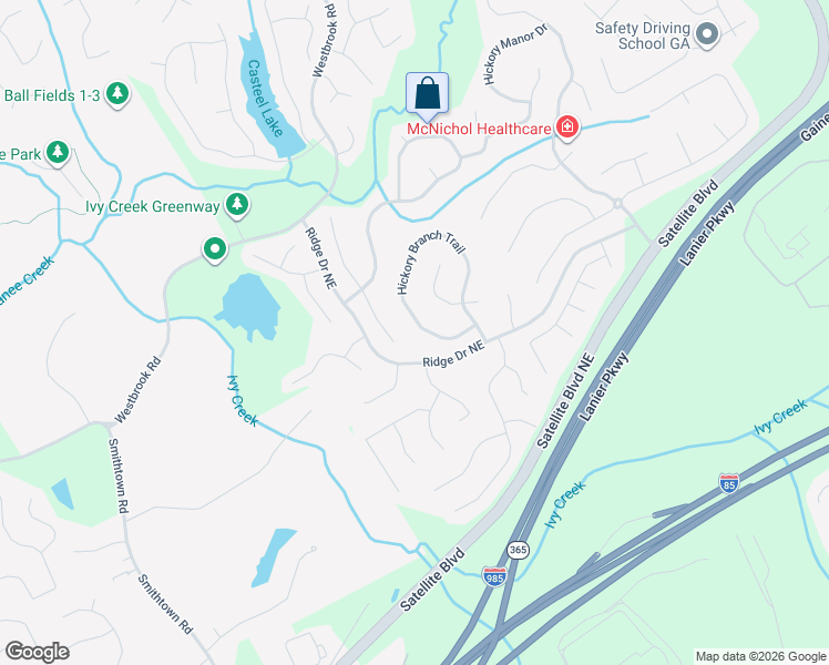 map of restaurants, bars, coffee shops, grocery stores, and more near 3795 Hickory Branch Trail in Suwanee