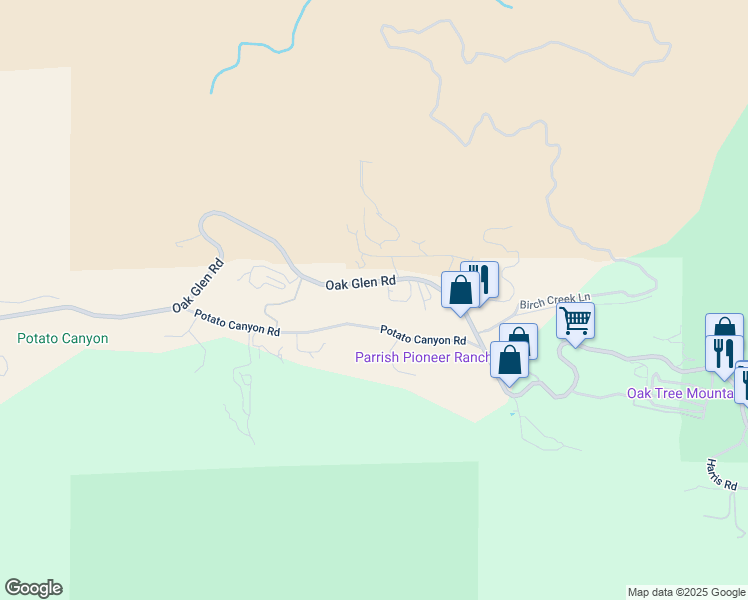 map of restaurants, bars, coffee shops, grocery stores, and more near 38309 Oak Glen Road in Oak Glen