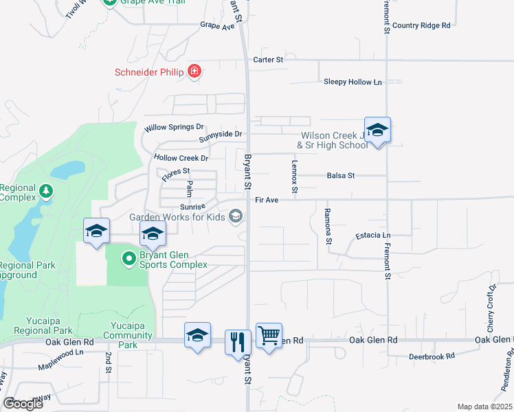 map of restaurants, bars, coffee shops, grocery stores, and more near in Yucaipa