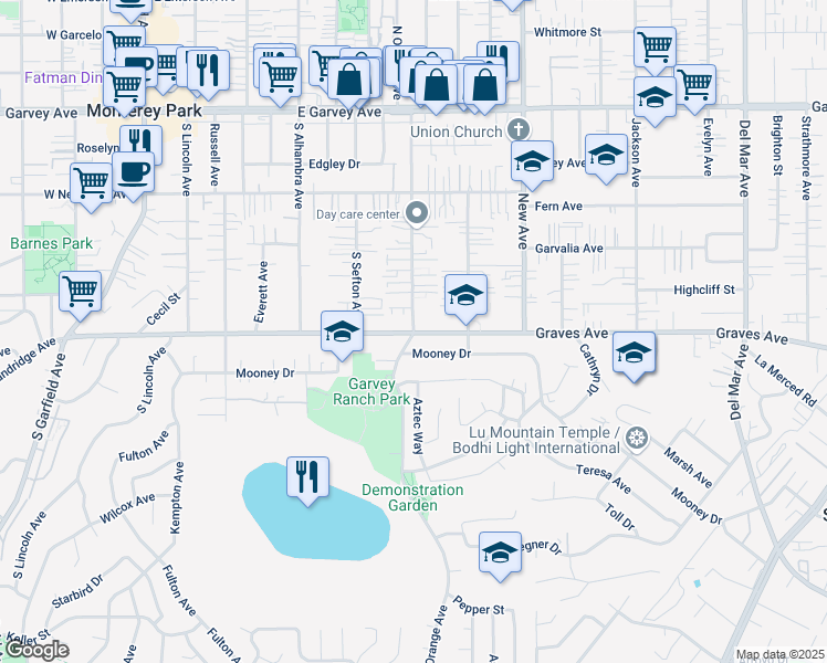 map of restaurants, bars, coffee shops, grocery stores, and more near 527 South Orange Avenue in Monterey Park