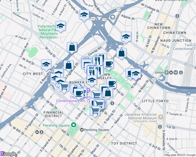 map of restaurants, bars, coffee shops, grocery stores, and more near in Los Angeles