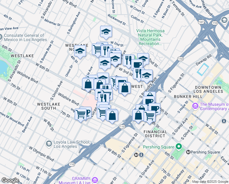 map of restaurants, bars, coffee shops, grocery stores, and more near 1315 West Maryland Street in Los Angeles