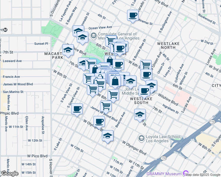 map of restaurants, bars, coffee shops, grocery stores, and more near 1919 7th Street in Los Angeles
