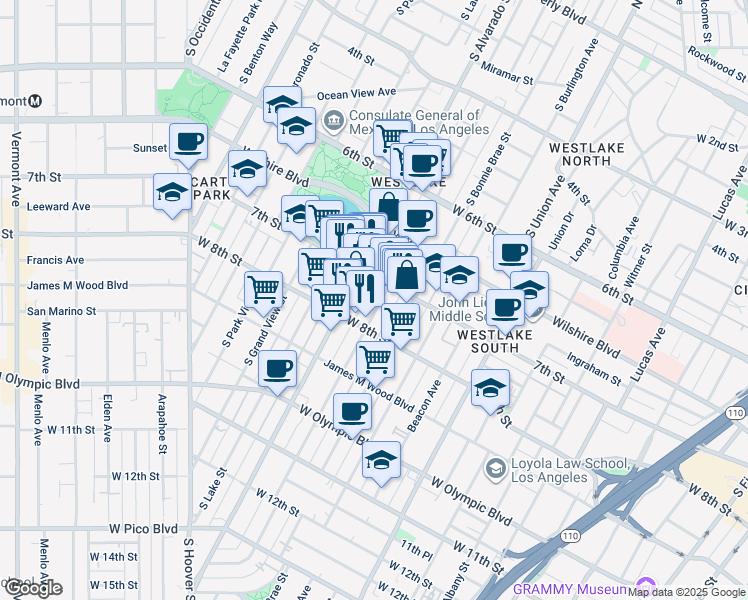 map of restaurants, bars, coffee shops, grocery stores, and more near in Los Angeles