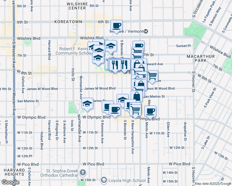 map of restaurants, bars, coffee shops, grocery stores, and more near in Los Angeles