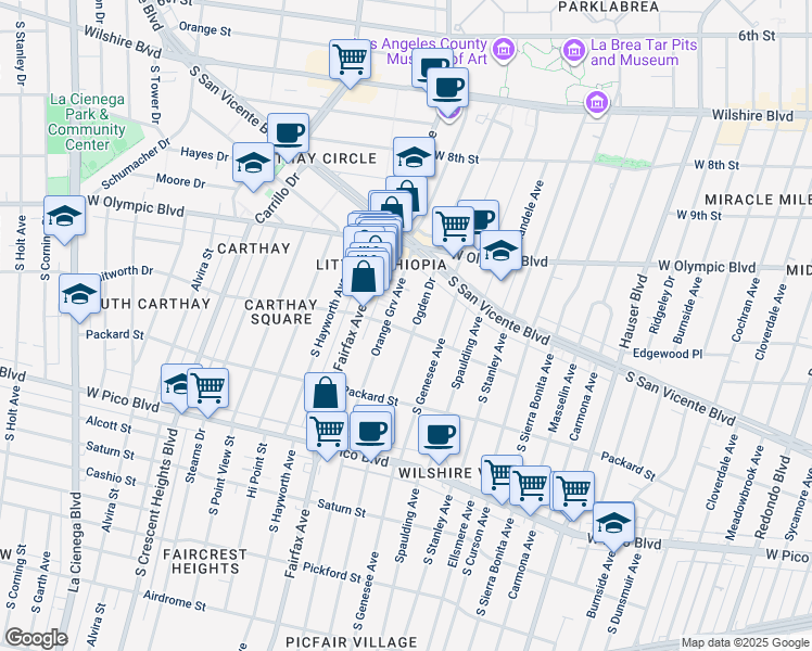 map of restaurants, bars, coffee shops, grocery stores, and more near 1064 South Orange Grove Avenue in Los Angeles