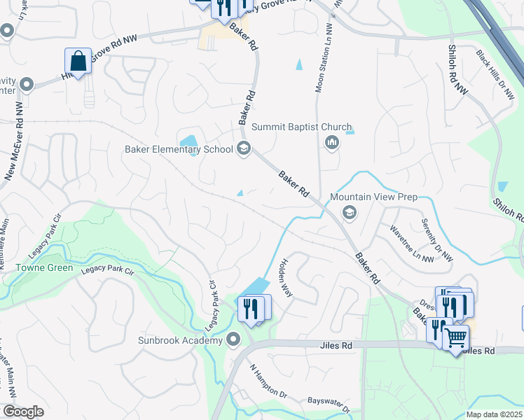 map of restaurants, bars, coffee shops, grocery stores, and more near 2377 Proctor Creek Enclave in Kennesaw