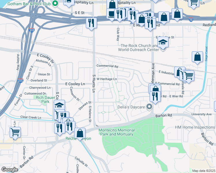map of restaurants, bars, coffee shops, grocery stores, and more near 146 North Plymouth Way in San Bernardino