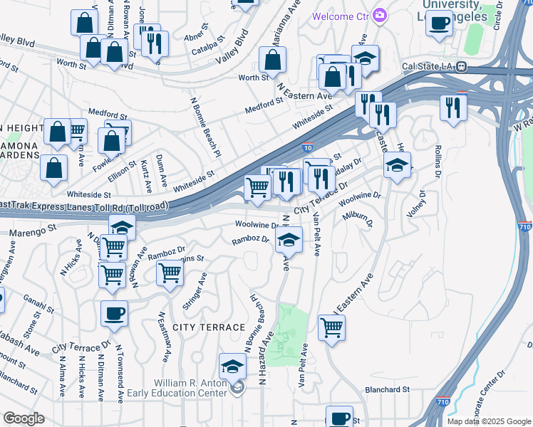 map of restaurants, bars, coffee shops, grocery stores, and more near 3932 City Terrace Drive in Los Angeles