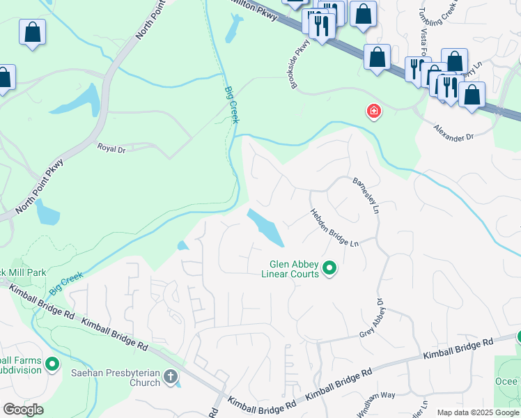 map of restaurants, bars, coffee shops, grocery stores, and more near 885 Longstone Landing in Alpharetta