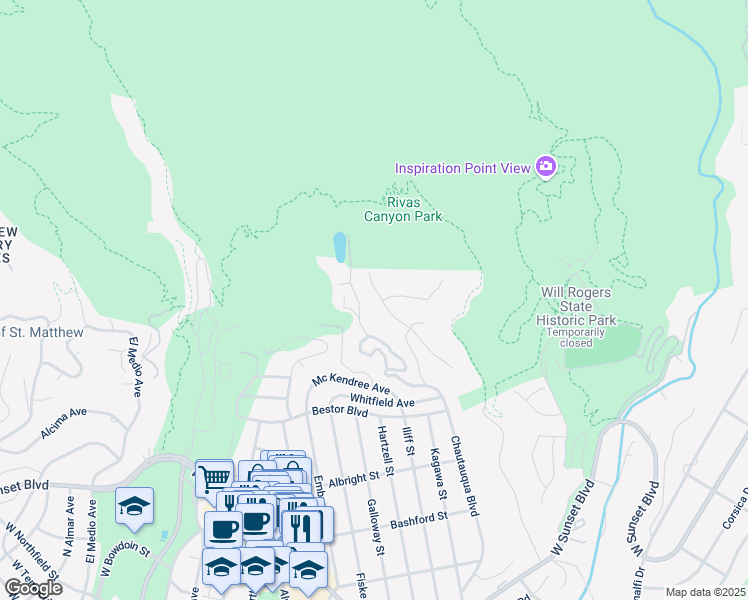 map of restaurants, bars, coffee shops, grocery stores, and more near 1403 Marinette Road in Los Angeles