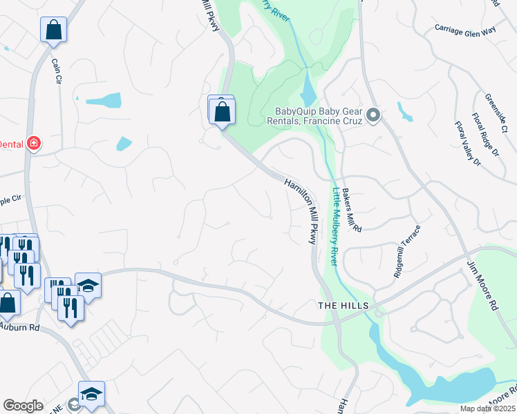 map of restaurants, bars, coffee shops, grocery stores, and more near 1785 Millside Terrace in Dacula
