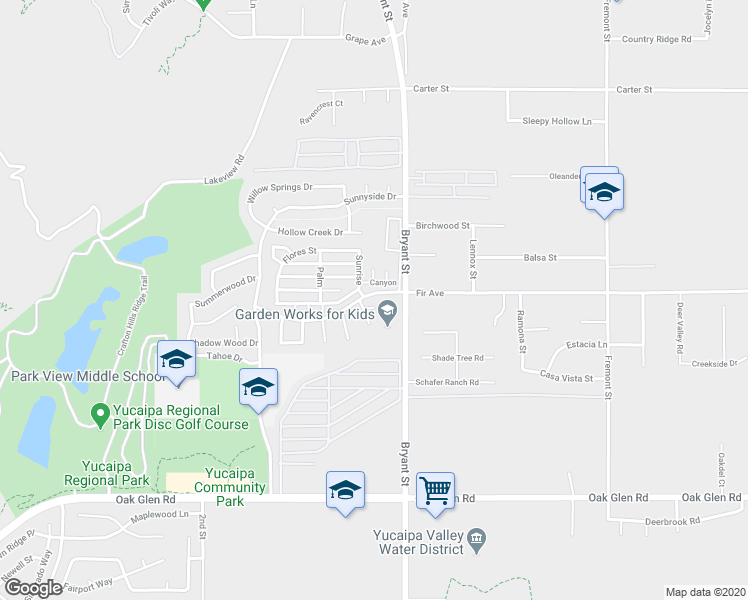 map of restaurants, bars, coffee shops, grocery stores, and more near 35246 Silver Leaf Circle in Yucaipa