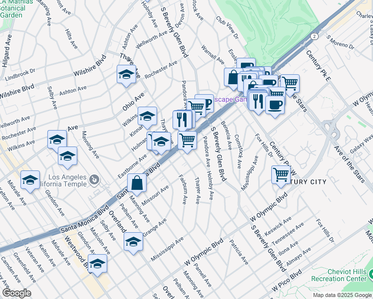 map of restaurants, bars, coffee shops, grocery stores, and more near 10474 Santa Monica Boulevard in Los Angeles