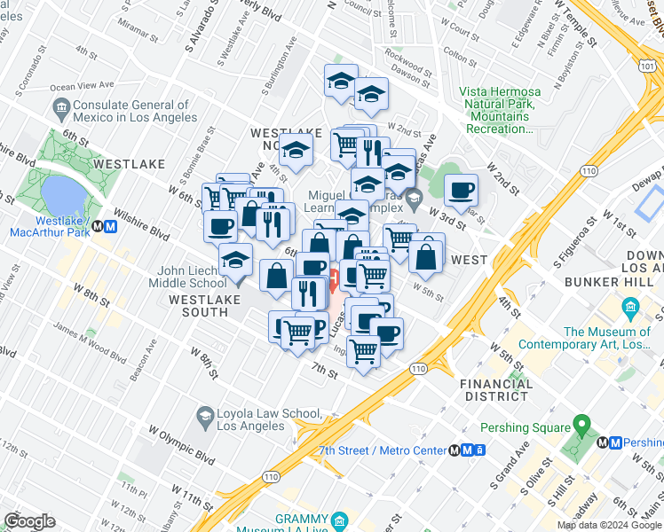 map of restaurants, bars, coffee shops, grocery stores, and more near 491 Hartford Avenue in Los Angeles