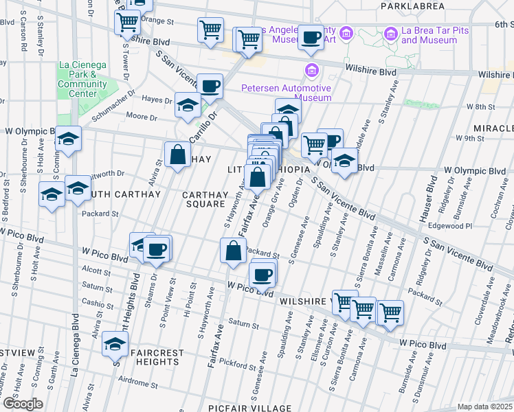 map of restaurants, bars, coffee shops, grocery stores, and more near in Los Angeles