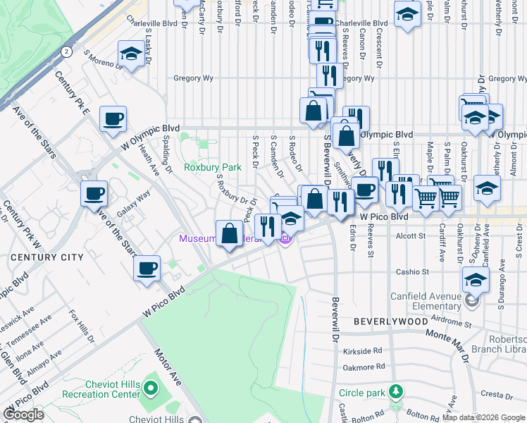 map of restaurants, bars, coffee shops, grocery stores, and more near 1159 Daniels Drive in Los Angeles