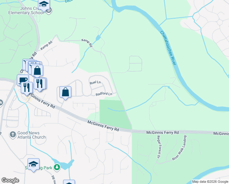 map of restaurants, bars, coffee shops, grocery stores, and more near 9255 Friarbridge Drive in Suwanee