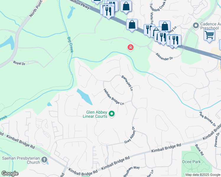 map of restaurants, bars, coffee shops, grocery stores, and more near 325 North Saint Phillip Lane in Alpharetta